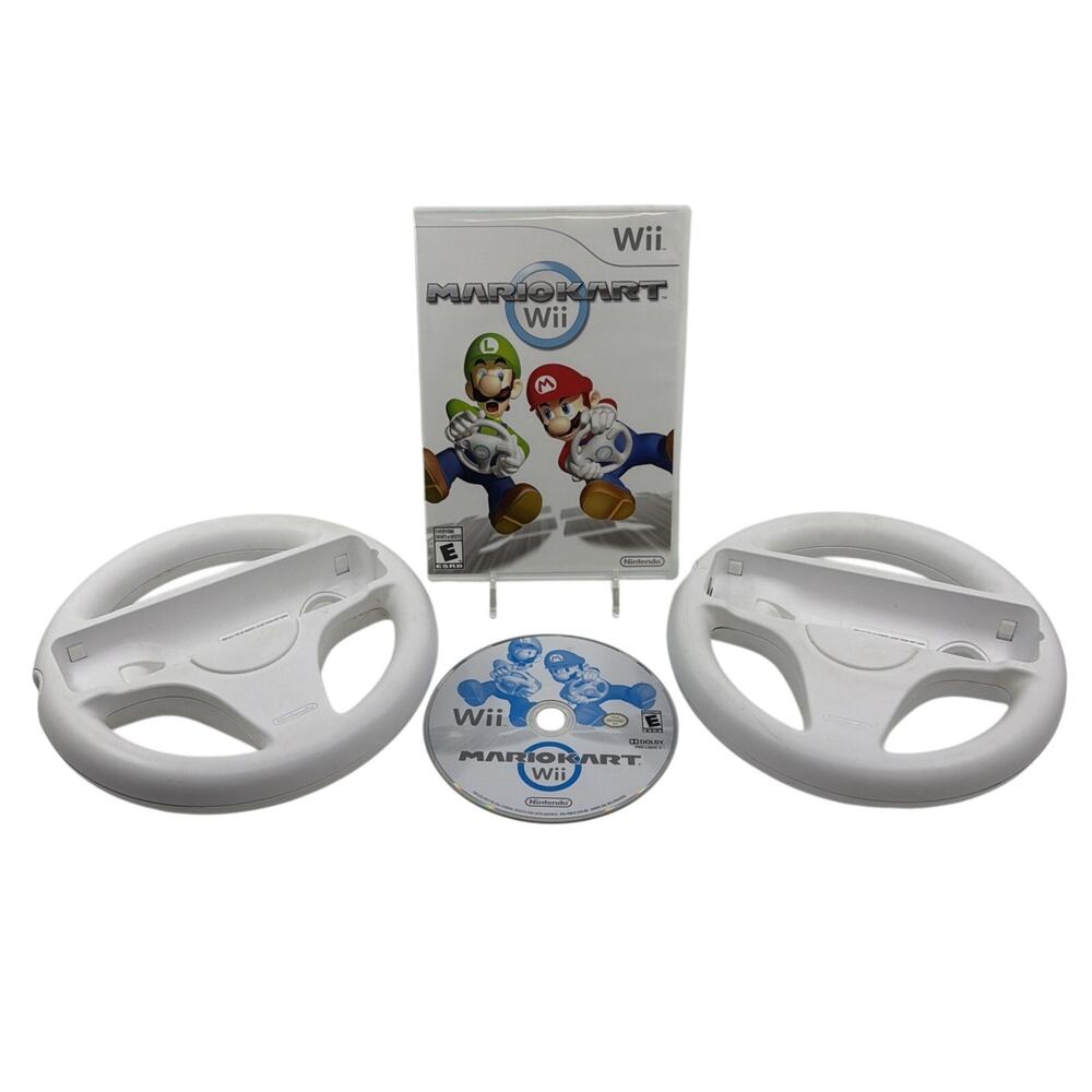 Mario Kart (Wii, 2008) Game and Case w/ 2 Wii Wheels - Tested & Working